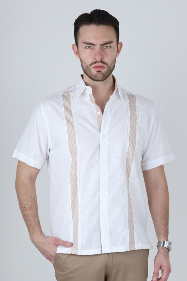 Camisa Guayabera Hombre Manga Corta Lino Con Detalle En Pecho